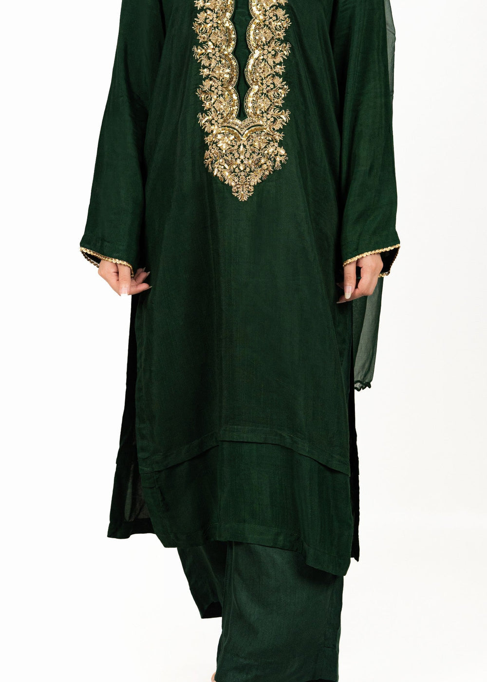 6teen - 3 Pieces Raw Silk Suit Embroidered (Pret) Green