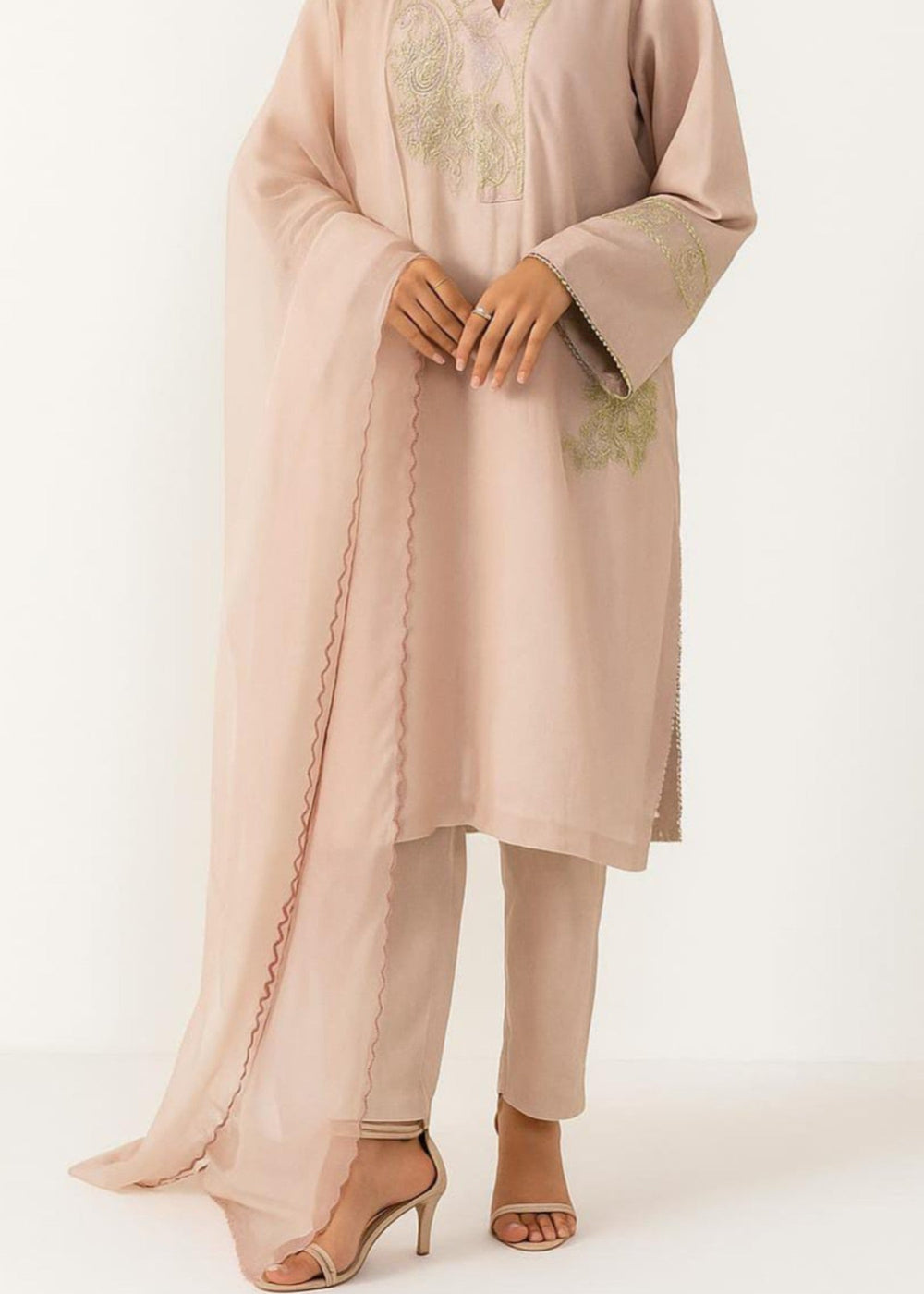 6teen - 3 Pieces Organza Embroidered Suit(Pret) Pink