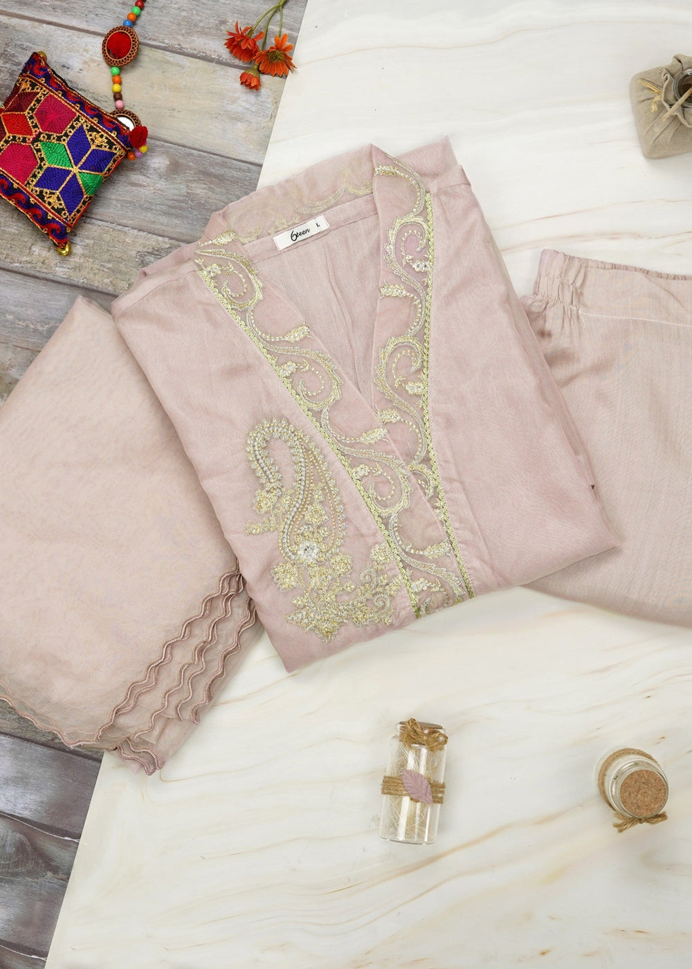 6teen - 3 Pieces Organza Embroidered Suit(Pret) Pink