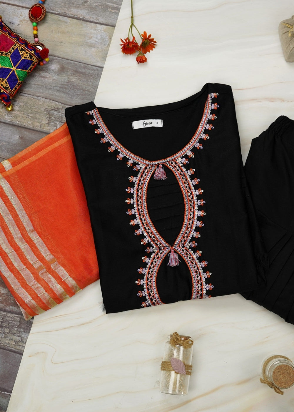 6teen - S54 BLACK/RUST EMB 3PC SUIT