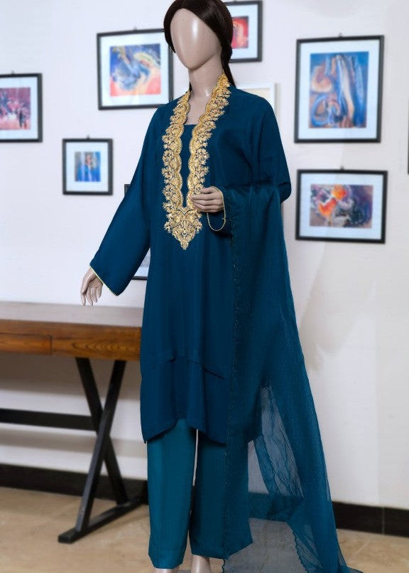 6teen - 3 Pieces Raw Silk Suit Embroidered (Pret) Blue