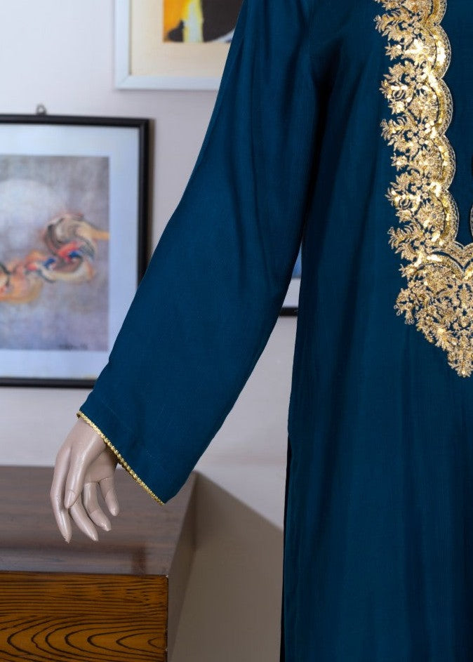 6teen - 3 Pieces Raw Silk Suit Embroidered (Pret) Blue