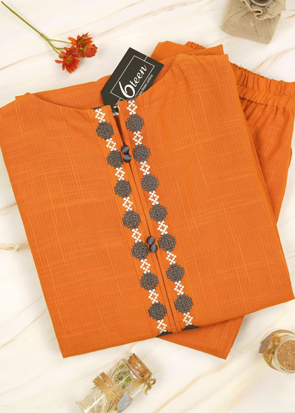 6teen - orange 2 pc embroidered