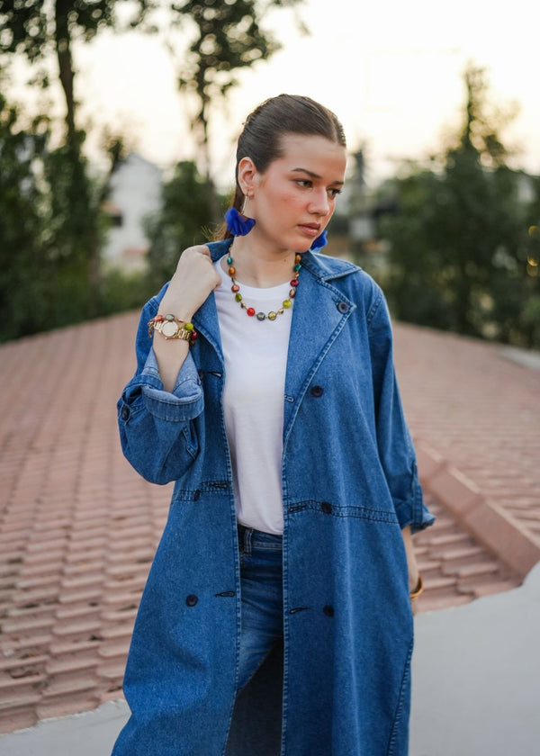 1947 Clothing Blue Lapel Long Coat