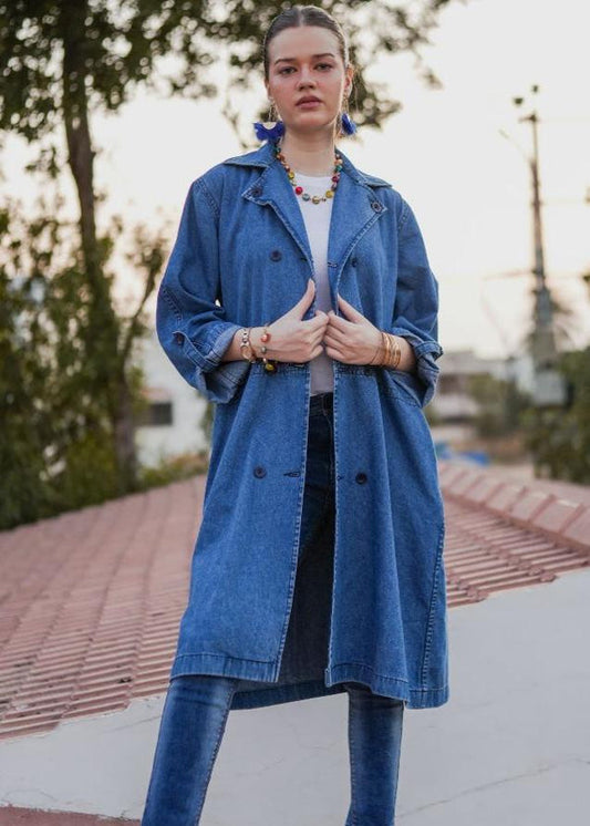 1947 Clothing Blue Lapel Long Coat