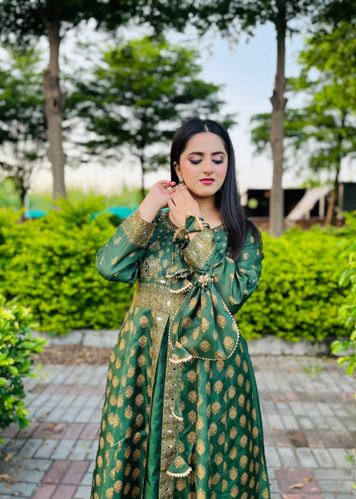 1 Mahoor Haven - green maxi with potli