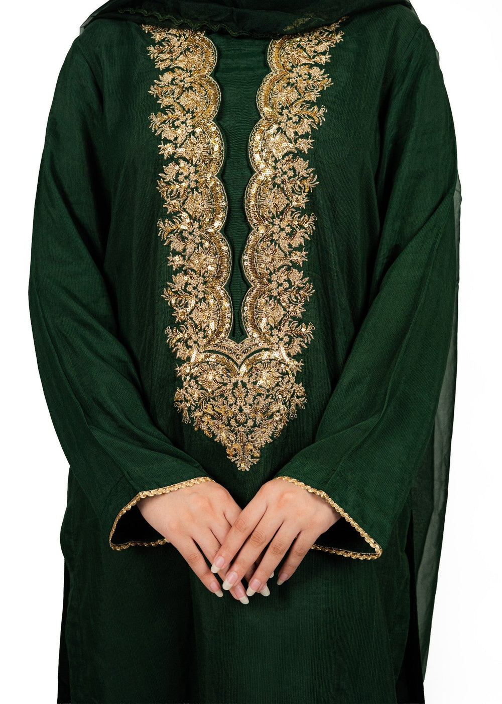 6teen - 3 Pieces Raw Silk Suit Embroidered (Pret) Green