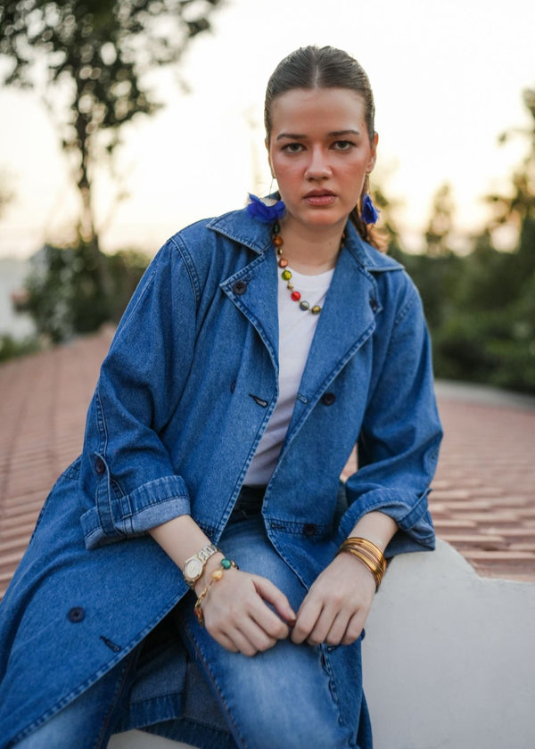 1947 Clothing Blue Lapel Long Coat