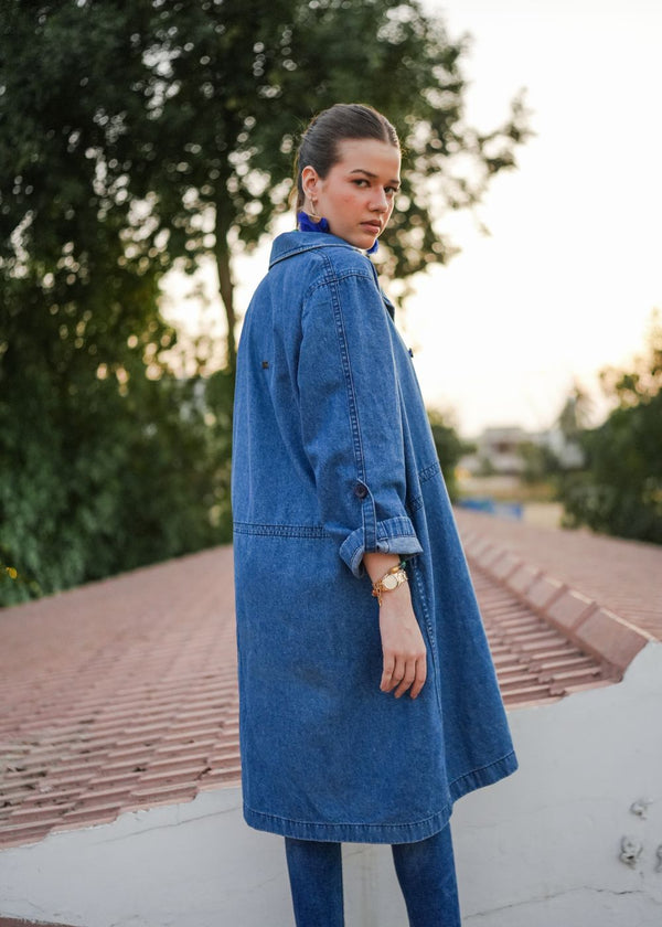 1947 Clothing Blue Lapel Long Coat